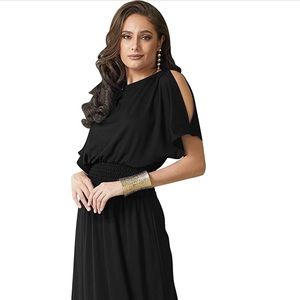 KOH KOH Womens Split Sleeves Smocked Elegant Cocktail Long Maxi Dress